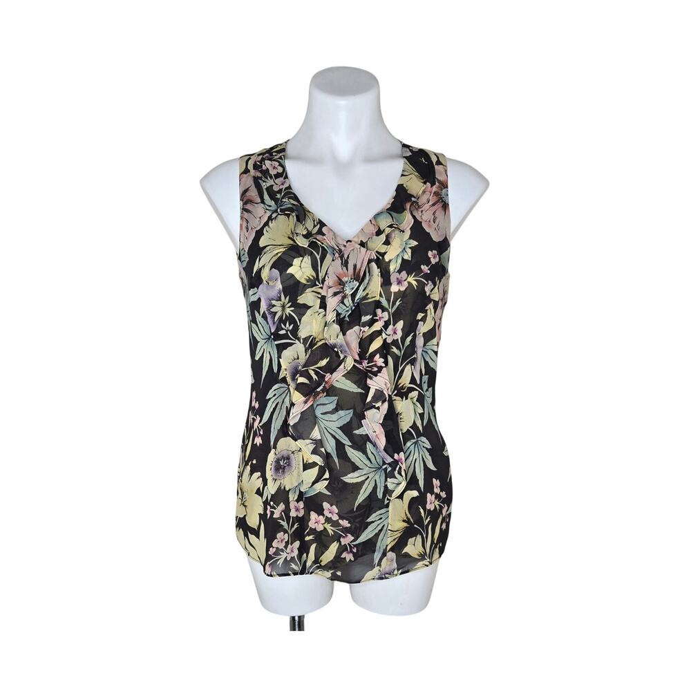 CABI Osaka Nights Floral V-Neck Semi Sheer Sleeveless Blouse Size XS